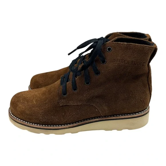 Broken Homme Mens 8.5 D Brown Suede Boots Made in USA Slip Oil Resistant New